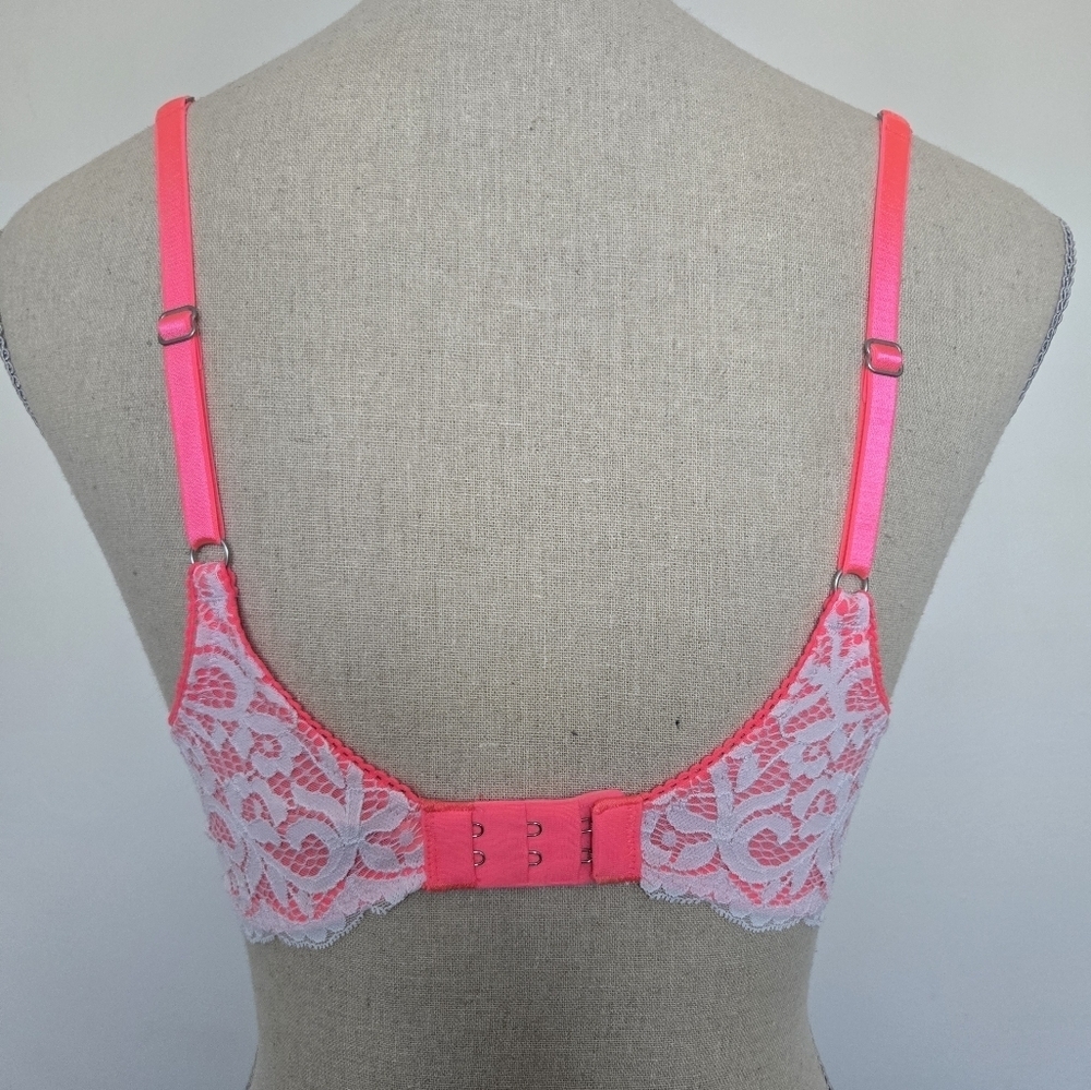 NWOT Aerie 34B Pink and White Lace Reese Demi Push Up Bra - Picture 3 of 5